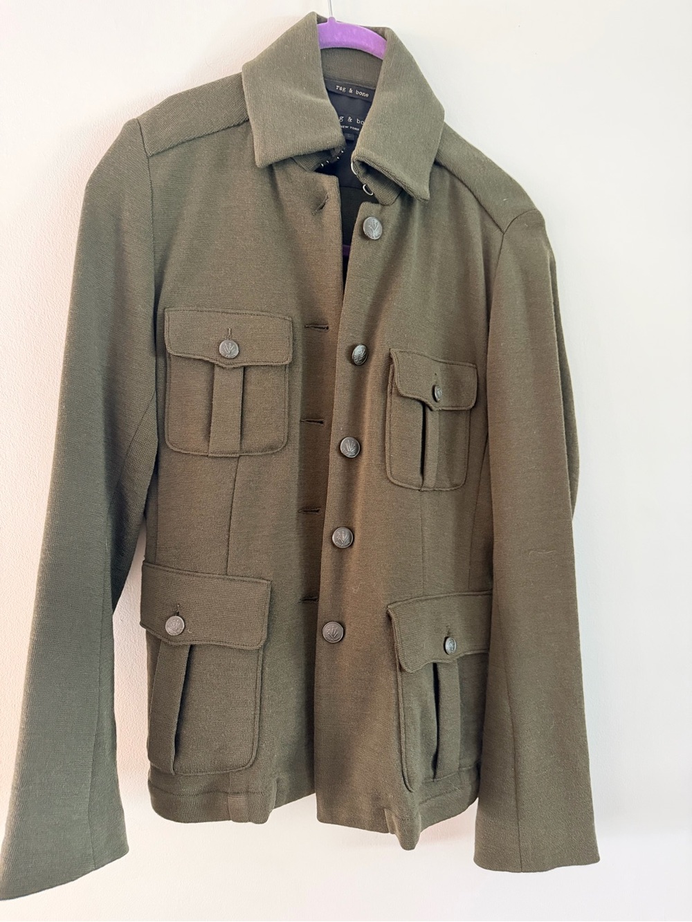 rag & bone Olive Green Military-Style Wool Blazer